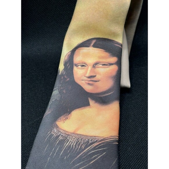 Vintage Ralph Marlin Men's Tie Mona Lisa 1992 100% Polyester Made in USA 55"x3 " - Picture 1 of 5
